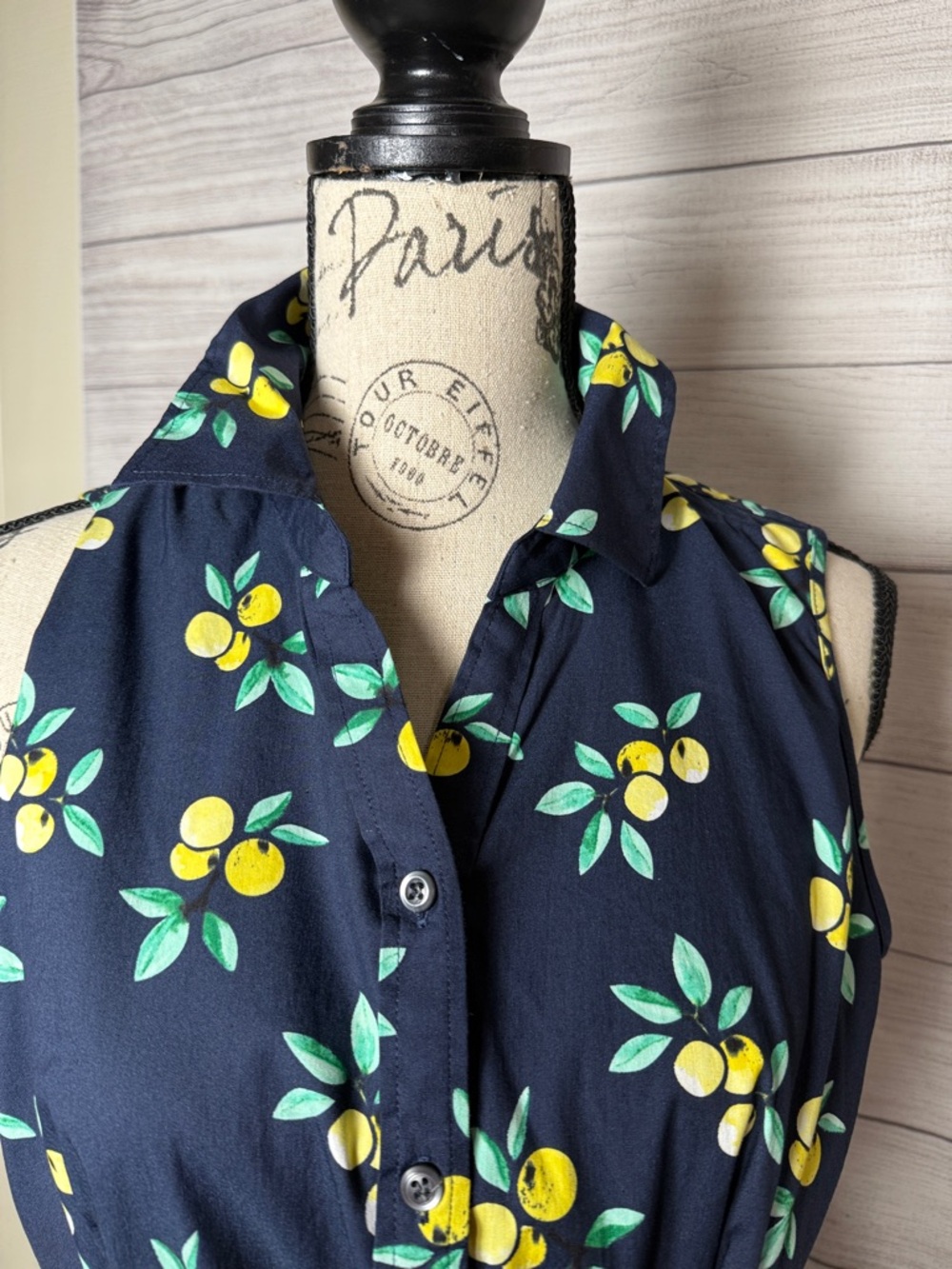 Sleeveless Navy Lemon Print Tie-Waist Dress Size 8 with pockets! - Picture 2 of 5